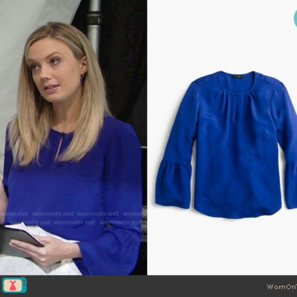 J. Crew Blue Silk Bell Sleeve Blouse - Picture 2 of 5